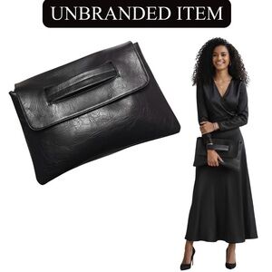 CLUTCH WRISTLET: Black High-Quality Faux Leather Large Capacity Purse, NIP